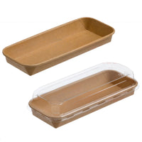 Kraft Paper Sushi Tray with Reusable Clear Lids (No.1, 2, 3, 5 and 7) | Leak-Resistant Takeaway Container for Bento Salads & Dessert Food Boxes