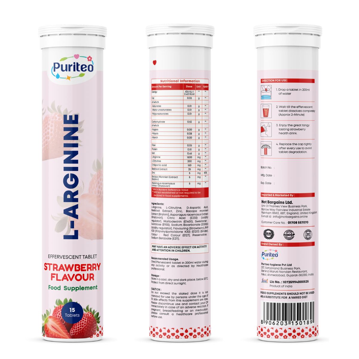L-Arginine Effervescent – Strawberry & Cranberry | 30 Tabs | Energy, Stamina & Pre-Workout Support