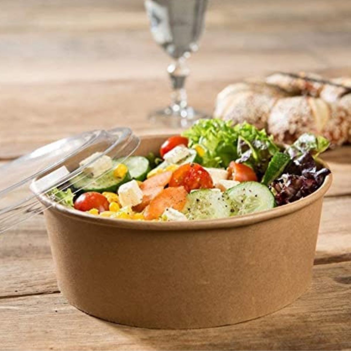 Pack of 300 Kraft Salad Bowls with Lids Size 18oz/26oz/35oz (500/750/1000ML)