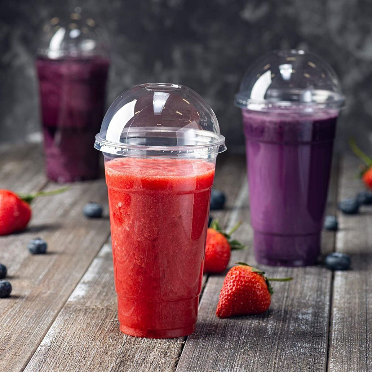 Pack of 1000 Premium Smoothie Cups with Dome Lids – Sizes: 10oz / 12oz / 16oz / 20oz / 24oz.