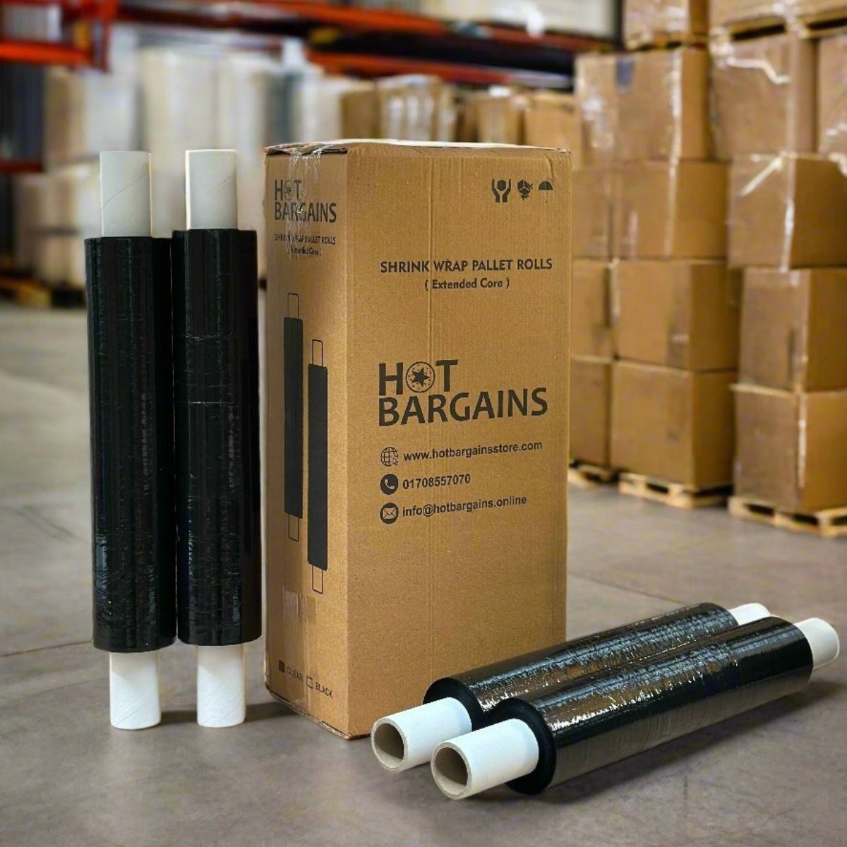 Extended core Pallet Wrap Heavy Duty Stretch Shrink Wrap Clear & Black Colour Pack of 10 / 20