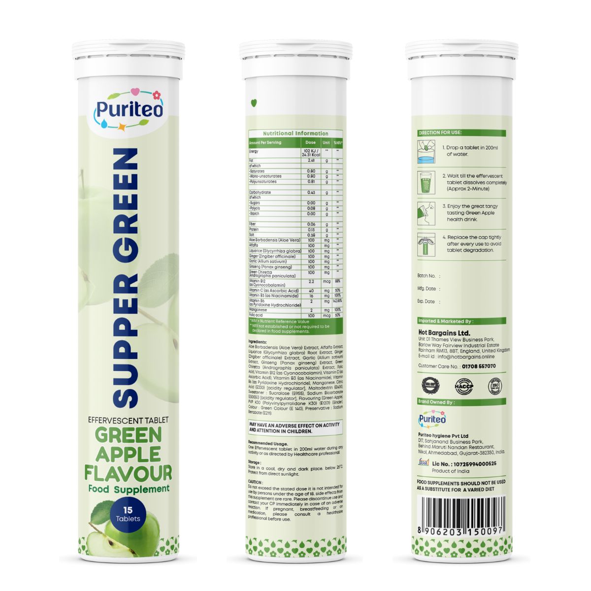 Super Green Effervescent – Green Apple / Watermelon | 30 Ct | Metabolism & Energy Support