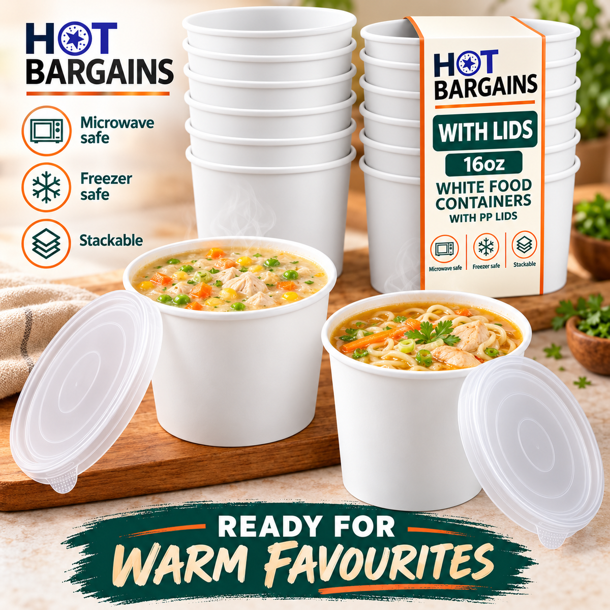 Hot Bargains — 250 x 16oz White Soup Cups + PP Lids — photo 3