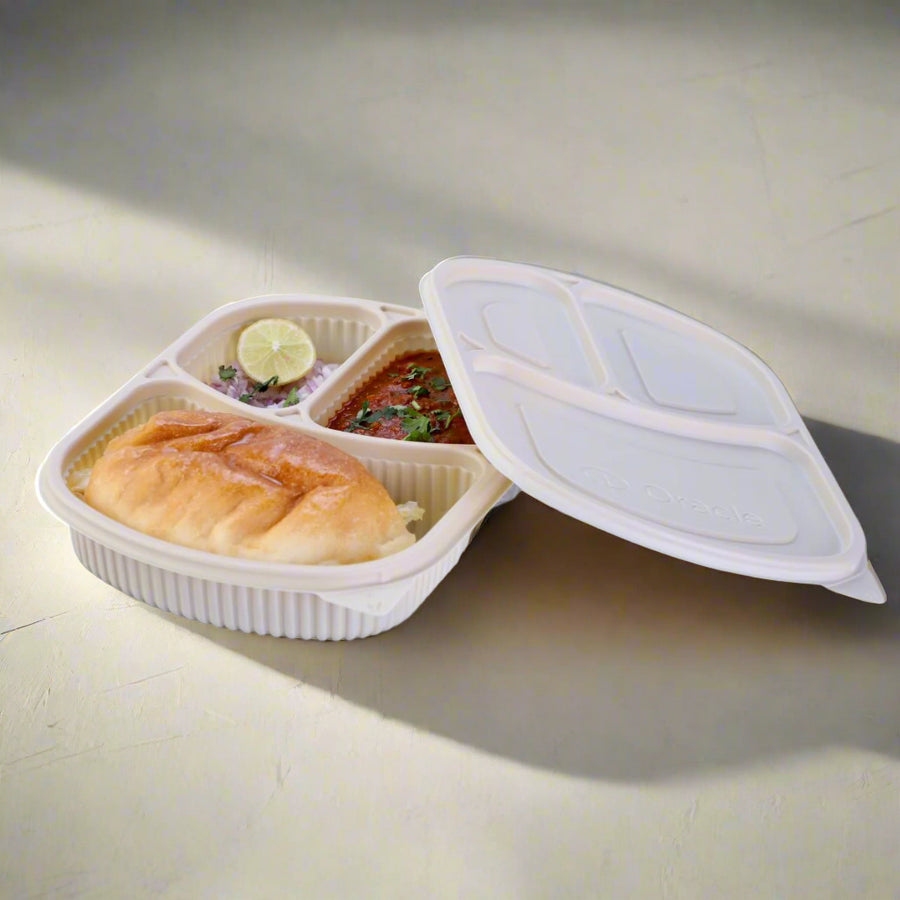 Pack of 200 Corn-Starch Rectangular Food Meal Box with Lids BPA-Free Biodegradable Microwave & Freezer