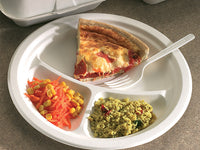 500 Pack 10" Size Bagasse 3 Compartment Disposable Biodegradable Plates