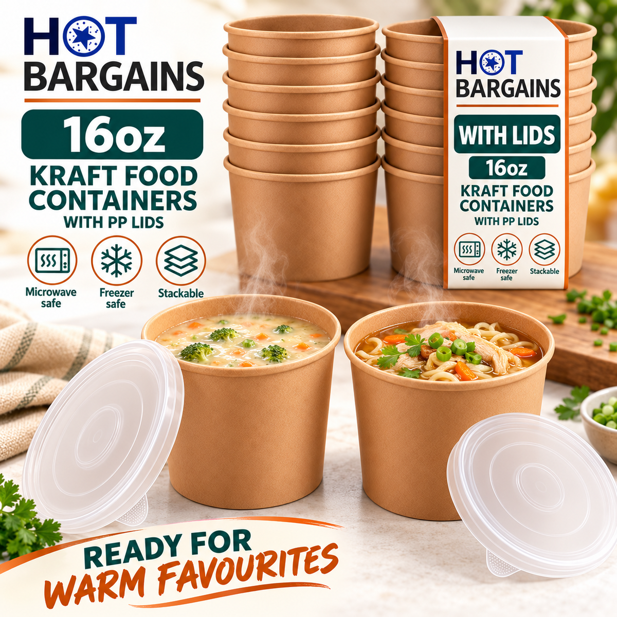 Hot Bargains — 250 x 16oz Brown Soup Cups + PP Lids — photo 3