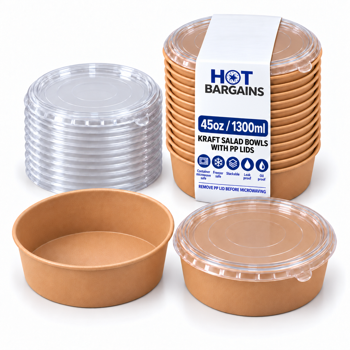 Hot Bargains — 150 X 45oz SALAD BOWL + LIDS
