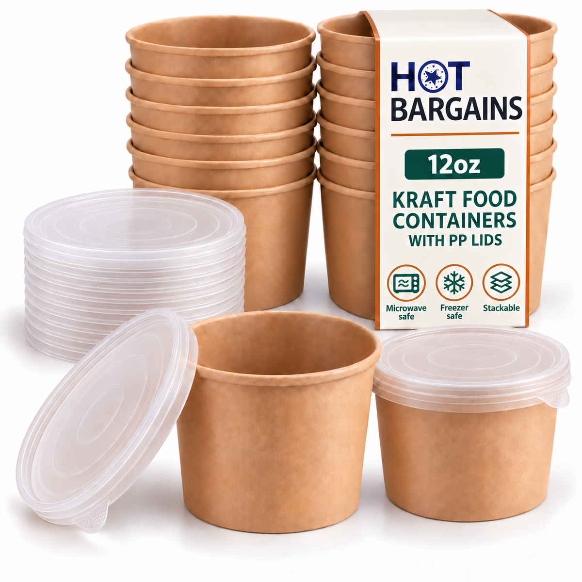 Hot Bargains — 250 x 12oz Brown Soup Cups + PP Lids