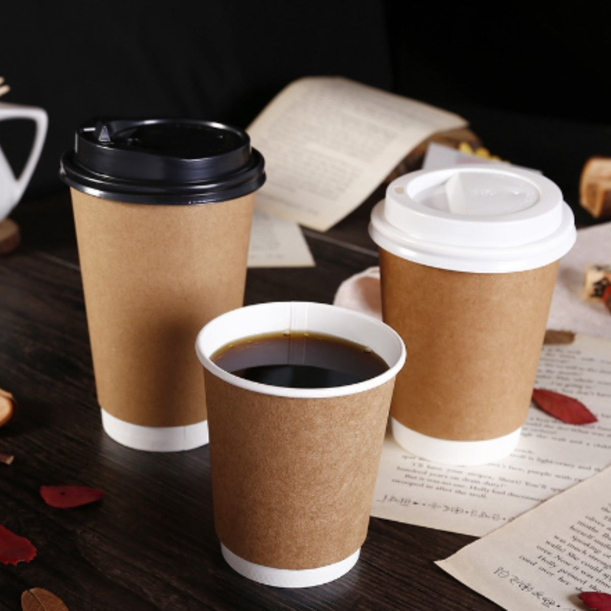 Pack of 500 Disposable Double Wall Coffee Cups Size 8oz, 12oz & 16oz