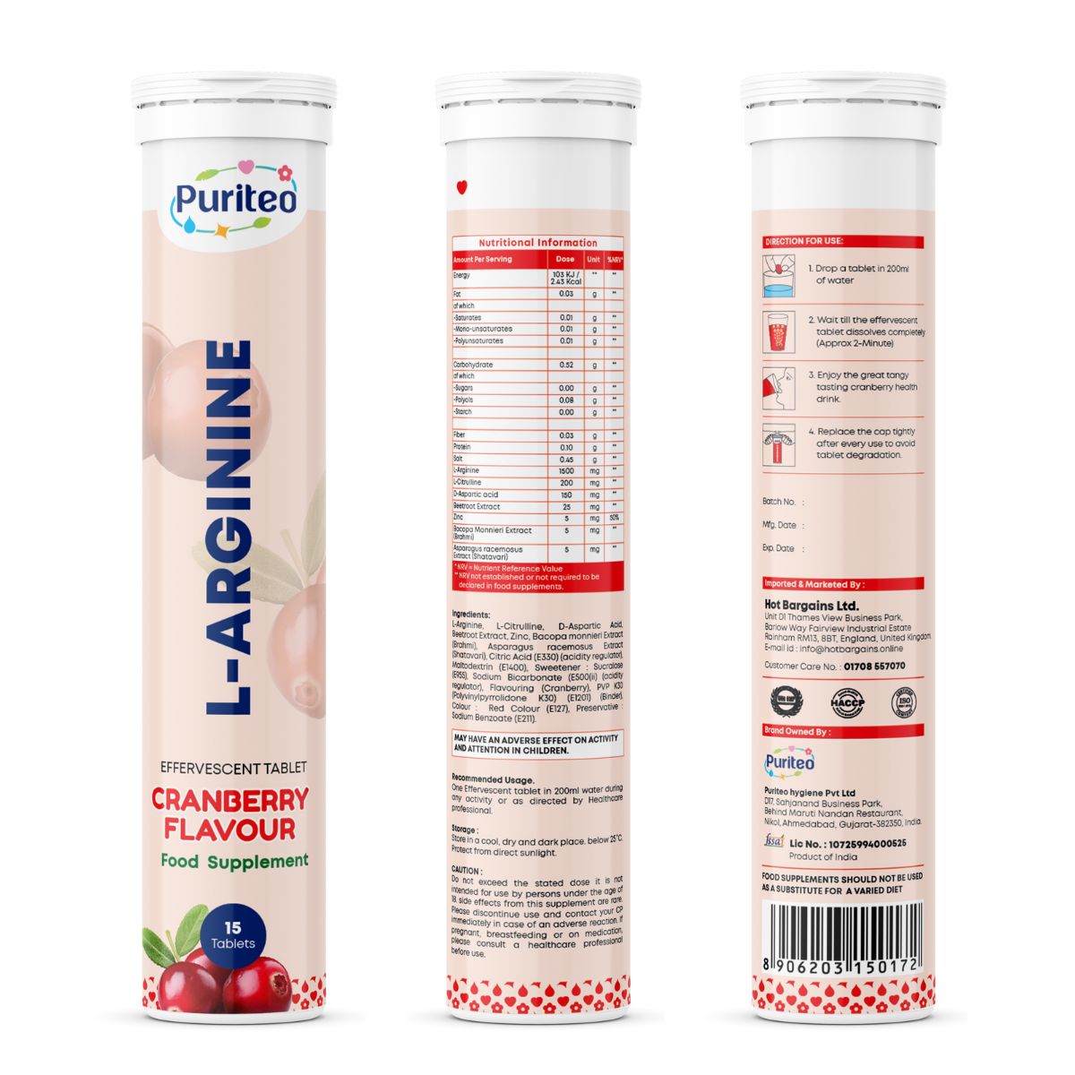 L-Arginine Effervescent – Strawberry & Cranberry | 30 Tabs | Energy, Stamina & Pre-Workout Support