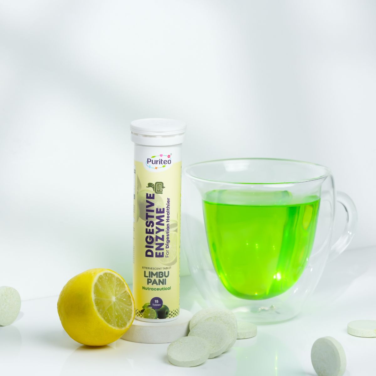 Digestive Enzyme Effervescent – Holy Basil & Green Lemon | 30 Tabs | Digestion & Gut Health Support