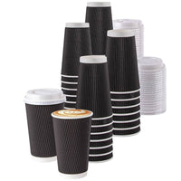 Pack of 500 Triple Wall Black Kraft Coffee Cups Size 8oz, 12oz & 16oz.