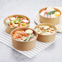 Pack of 300 Kraft Salad Bowls with Lids Size 18oz/26oz/35oz (500/750/1000ML)