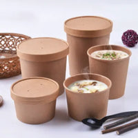 Pack of 250 Brown Kraft Soup Containers with Lids Size 8oz/ 12oz/ 16oz/ 26oz and 32oz.