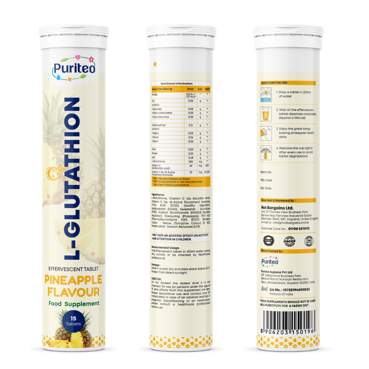 L-Glutathione Effervescent – Pineapple/Orange | 30 Tabs | Skin Glow, Antioxidant & Detox Support