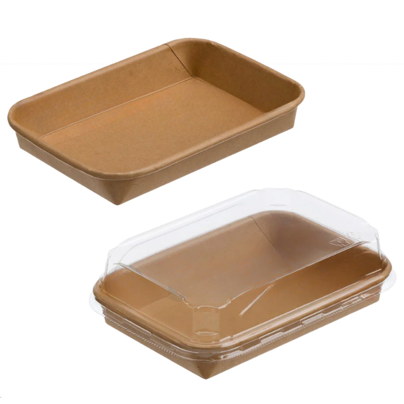 Kraft Paper Sushi Tray with Reusable Clear Lids (No.1, 2, 3, 5 and 7) | Leak-Resistant Takeaway Container for Bento Salads & Dessert Food Boxes