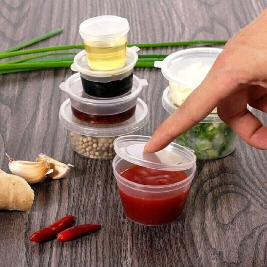 Pack of 1000 Round Sauce Pots with Hinged Lids Available in 1oz, 2oz, 4oz Sizes