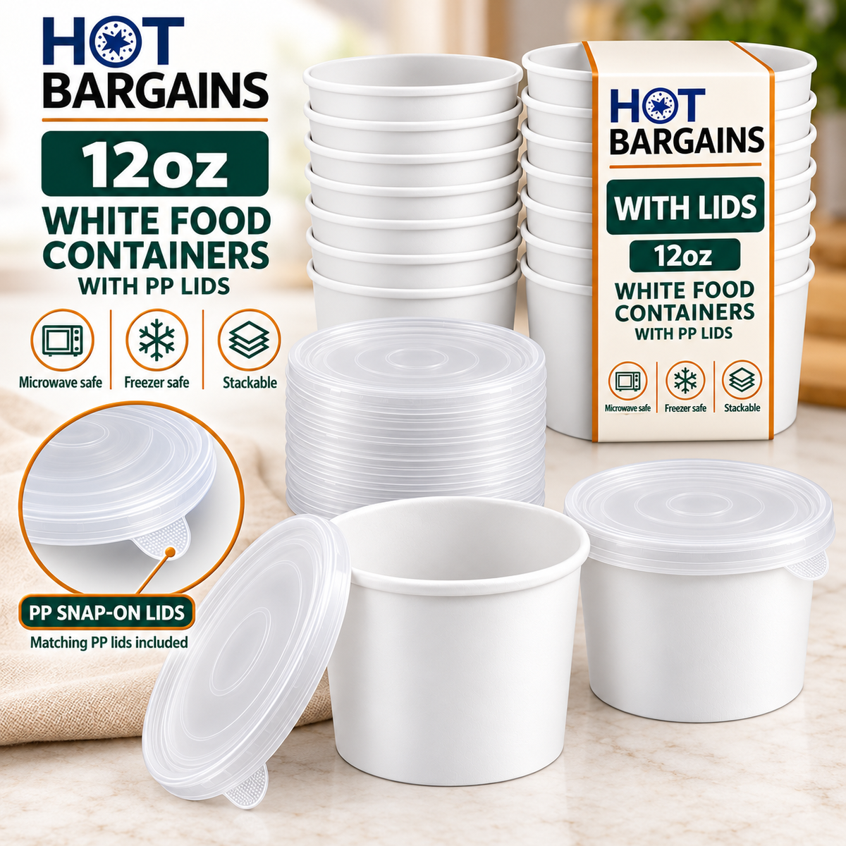 Hot Bargains — 250 x 12oz White Soup Cups + PP Lids — photo 2