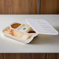 Pack of 200 Corn-Starch Rectangular Food Meal Box with Lids BPA-Free Biodegradable Microwave & Freezer