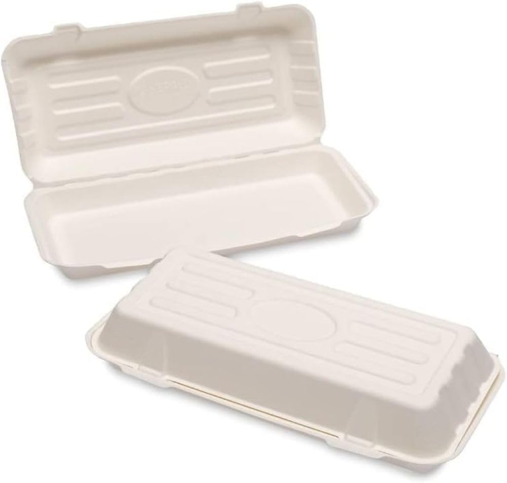 Pack of 250 Bagasse Large Single Compartment Food Box 324 x 155 x 60mm (13"X 6") Size Disposable Lunch Boxes Ideal for Takeaway Food