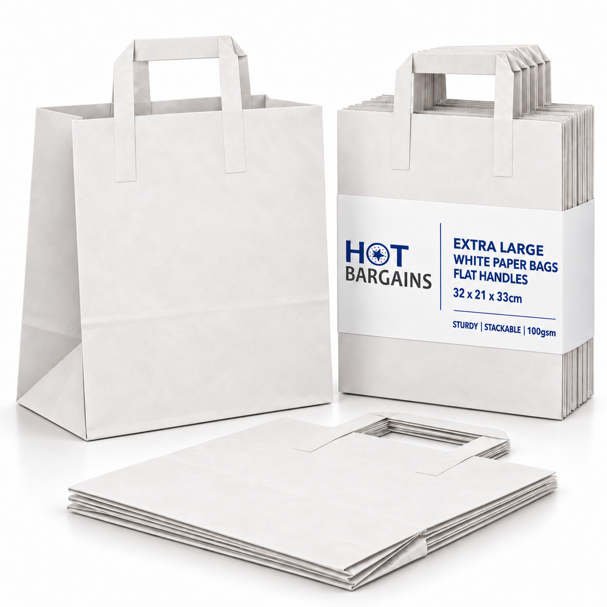 Hot Bargains — 250 X White Flat Handle Paper Bag - XL