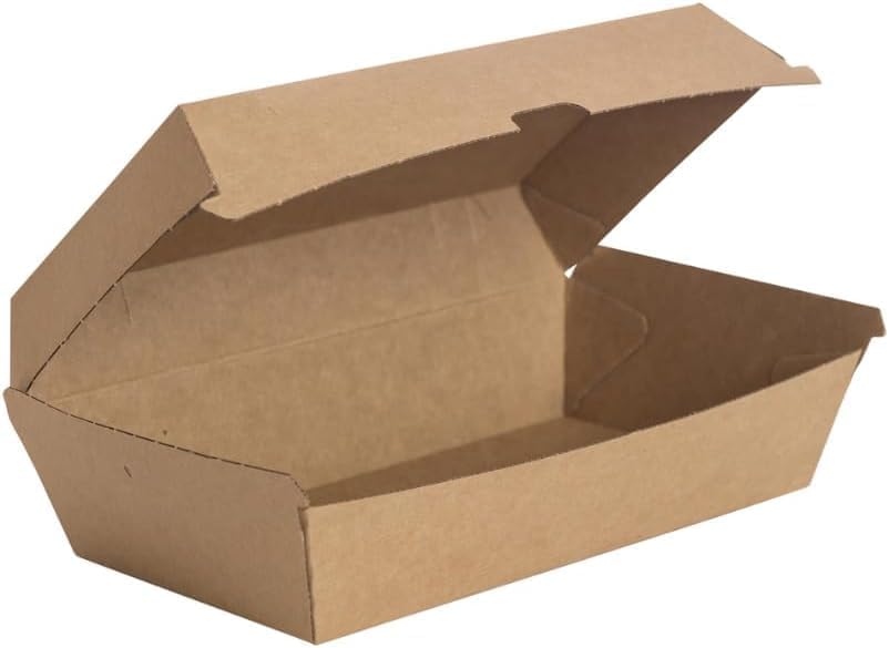 Pack of 200 Takeaway Hot dog Boxes with Closable Lid (21 x 7 x 7.5cm Size) Plastic Free Disposable Food Box Fully Compostable and Recyclable