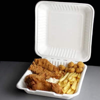 200 Pack Bagasse Meal Box, 9 x 9 inch, Single Compartments (1-CP), Biodegradable Clamshell Containers