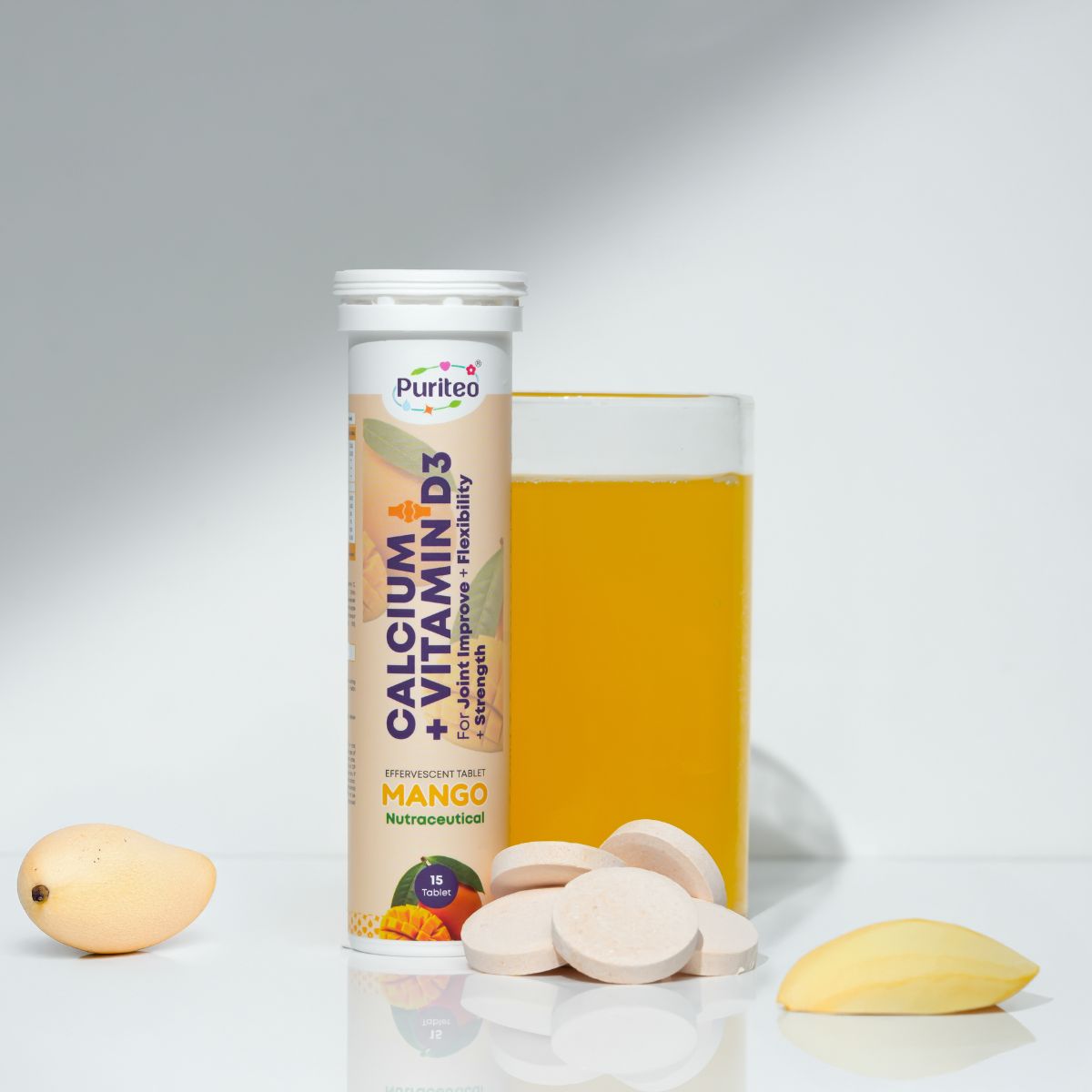 Calcium & Vitamin D3 Effervescent – Strawberry & Mango | 30 Tabs | Joint Support & Bone Strength
