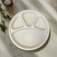 Pack of 200 Corn-Starch Disposable Round Food Plates Biodegradable BPA-Free Microwave Safe, 4/9 Compartments
