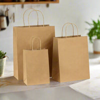 Pack of 250 Kraft Paper Bags with Twisted Handles – Brown & White – Small, Medium, Large, XL
