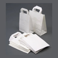 Pack of 250 Kraft Paper Bags with Flat Handles  Brown & White Colors Sizes : Small, Medium, Large, XL