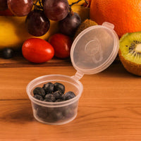 Pack of 1000 Round Sauce Pots with Hinged Lids Available in 1oz, 2oz, 4oz Sizes