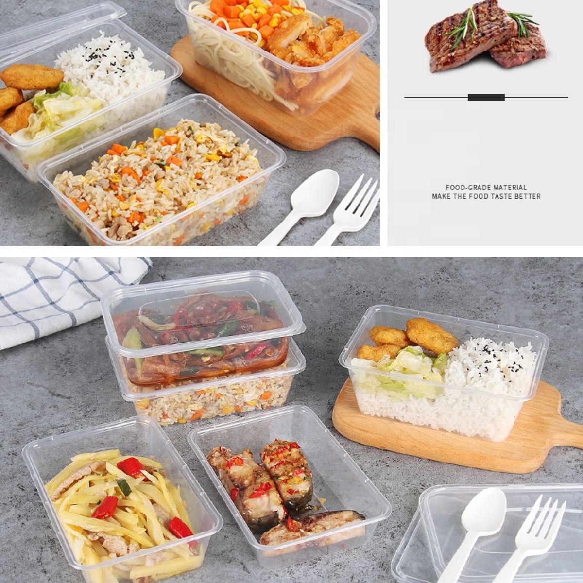 Pack of 250 Clear Plastic Rectangular Containers with Lids Size: 500/650/750/1000 ML.