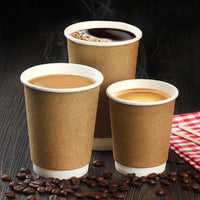 Pack of 500 Disposable Double Wall Coffee Cups Size 8oz, 12oz & 16oz