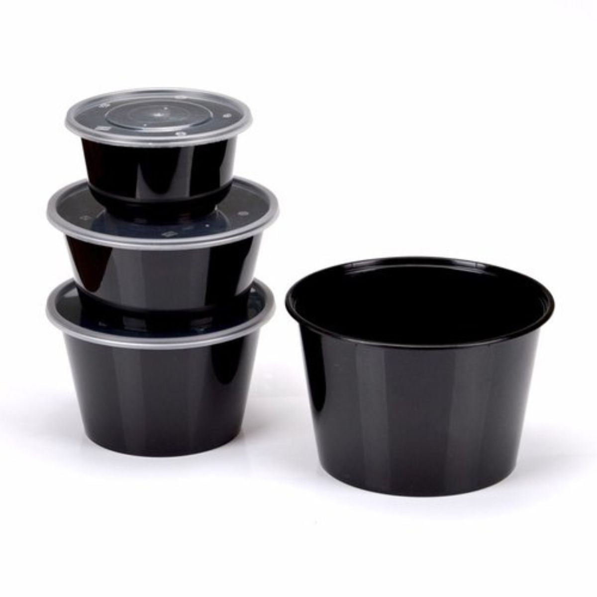 Pack of 250 Heavy Duty Black Round Containers with Lids Sizes: 100/ 250/ 300/ 400/ 500/ 750/ 1000 & 1250ml