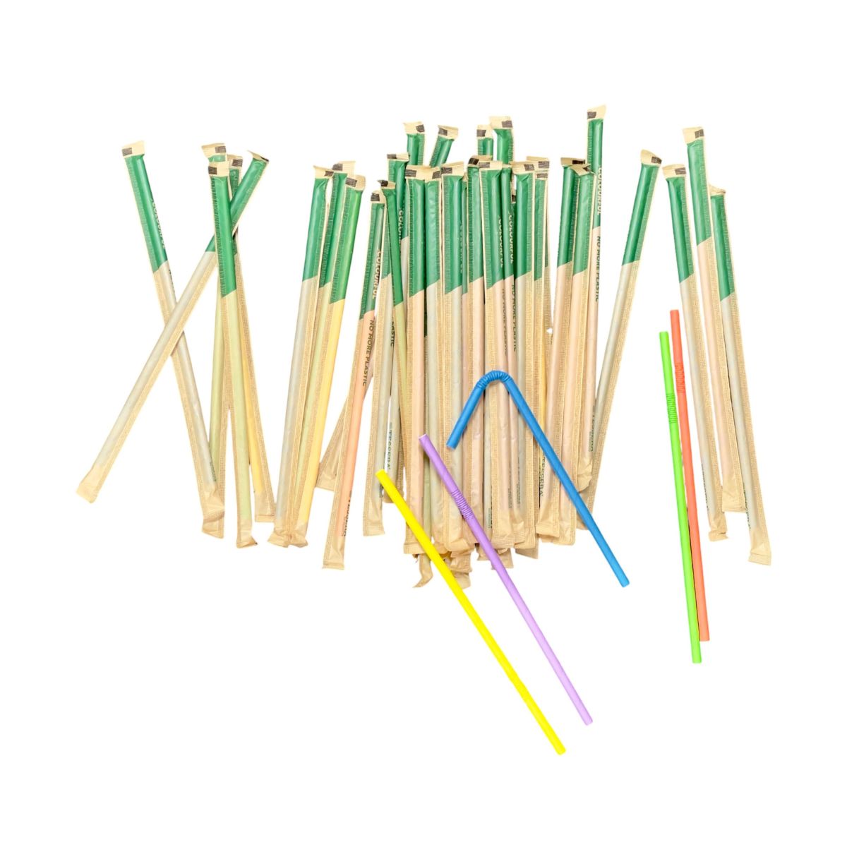 Multicolour Flexible Paper Drinking Straws – Individually Wrapped, U-Shaped, 21cm Long & 6mm Diameter