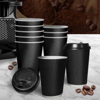 Pack of 500 Triple Wall Black Kraft Coffee Cups Size 8oz, 12oz & 16oz.