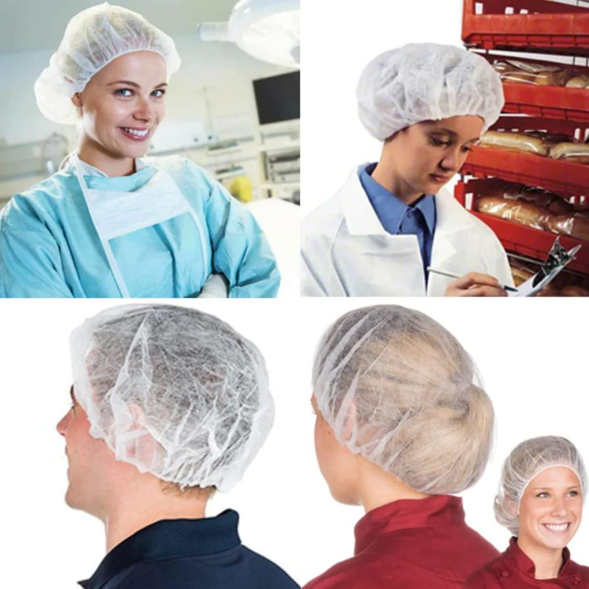 Pack of 1000 Disposable Hair Nets Non-Woven Surgical Caps – Blue, White, Pink & Green