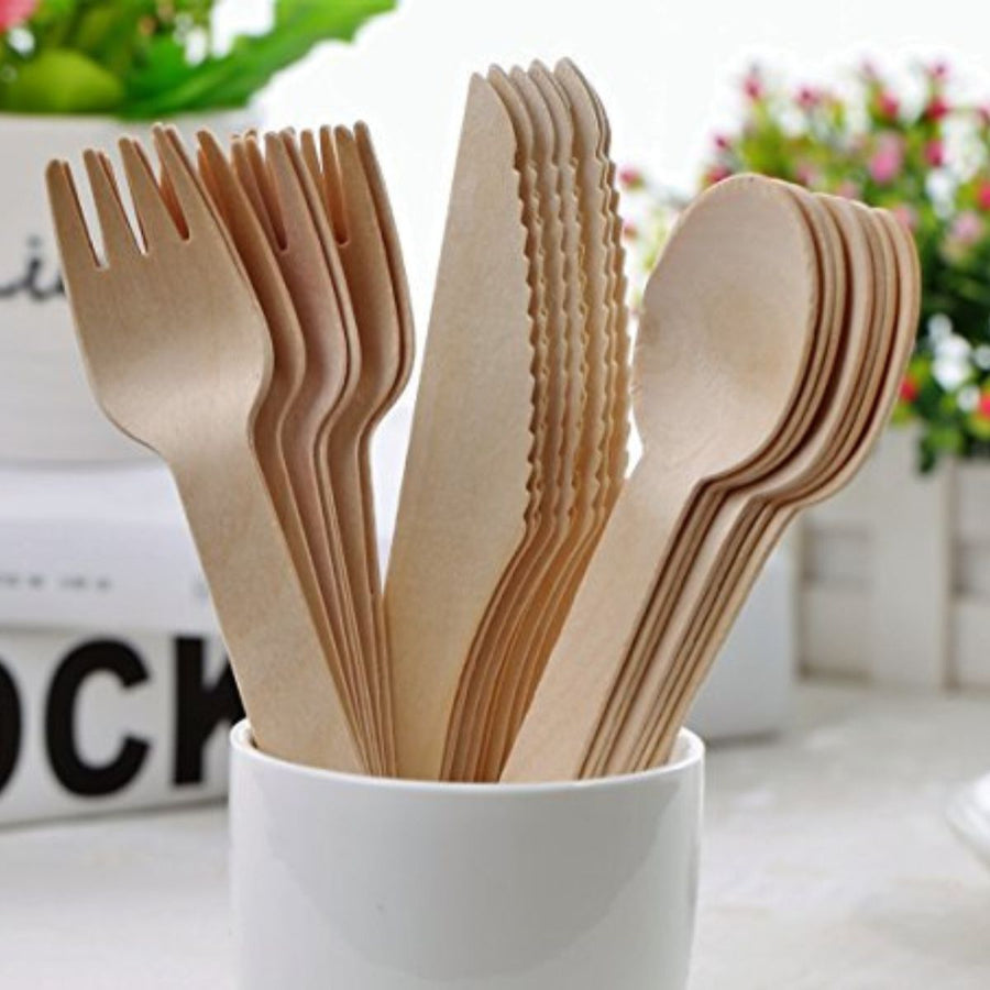 Pack of 1000 Biodegradable Wooden Cutlery Sets – Knives, Spoons & Forks