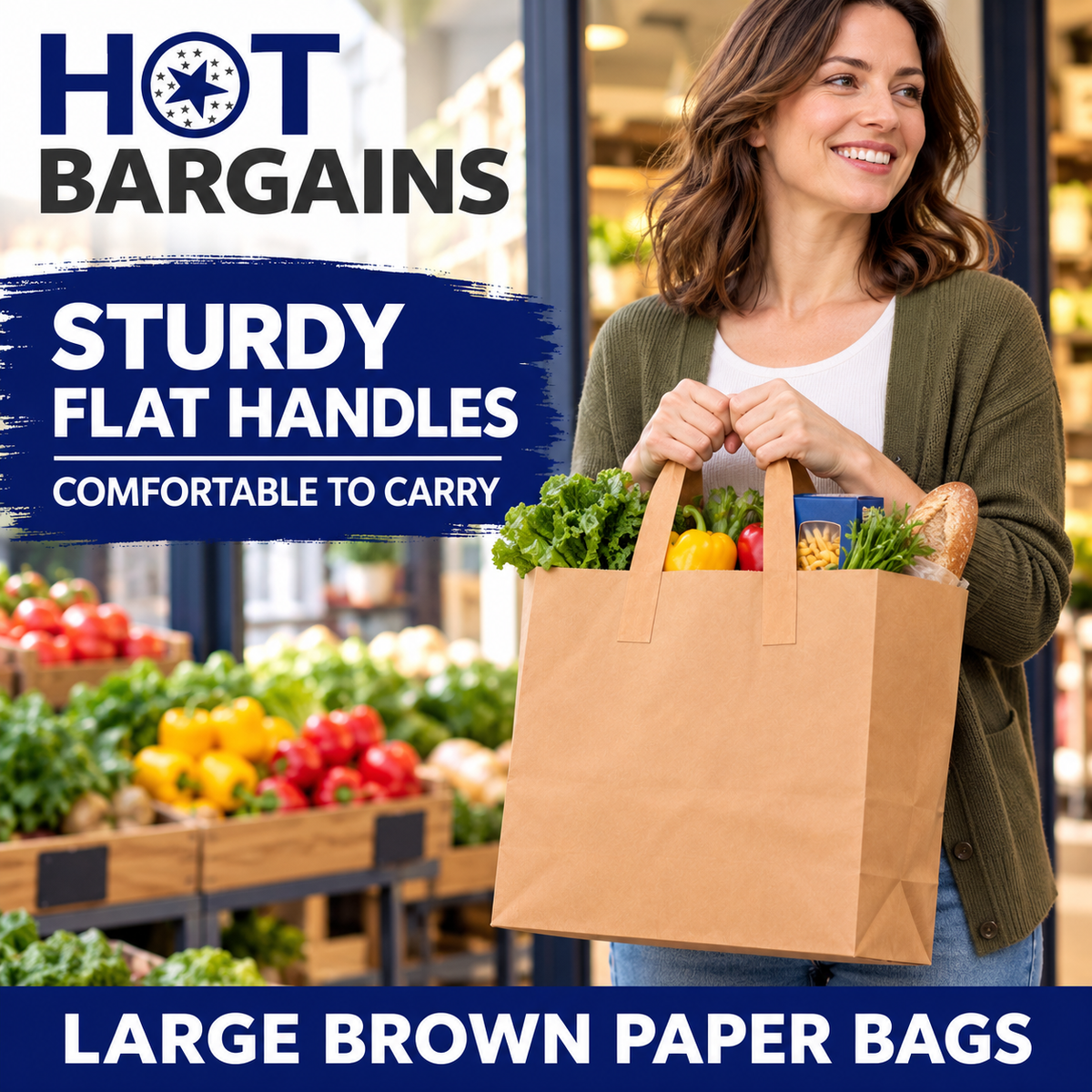 Hot Bargains — 250 X Brown Flat Handle Paper Bag - Large — photo 3
