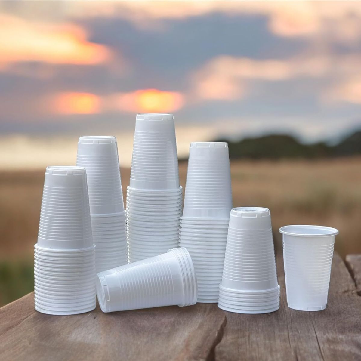 7oz Plastic Water Cups in Different Colours - Clear, White & Blue. - Pack of 1000 / 3000