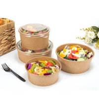 Pack of 300 Kraft Salad Bowls with Lids Size 18oz/26oz/35oz (500/750/1000ML)