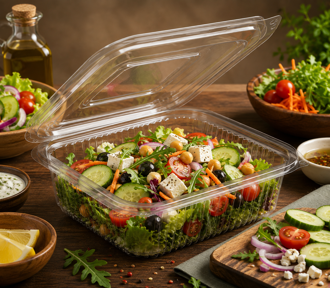 Food Containers with Clear and Reusable Hinged Lid | Takeaway Containers, Re-usable, Freezer Safe, Stackable for Brownies, Cake Slices & Dessert Portions