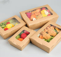 Pack of 200 Pack Kraft Paper Food Containers with Clear PET Window – Sizes: 500/700/900 & 1200ML.
