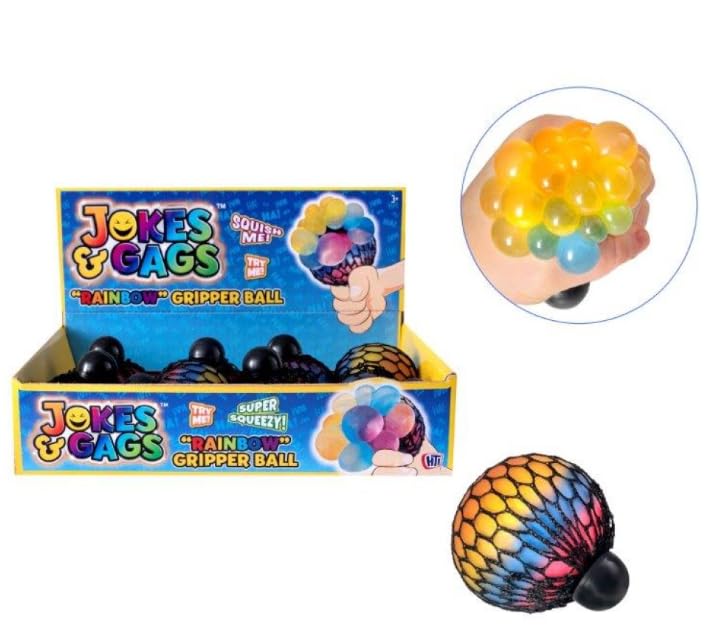 HOT BARGAINS 12 X Rainbow Gripper Ball Squishy Mesh Ball Fidget Toys Stress Ball - Alleviate Tension, Anxiety and Improve Focus Party Party Bag Filler (Gripper, 12, Count)