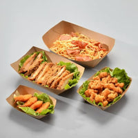 Pack of 500 Kraft Paper Boat Trays Small, Medium and Large Size Organic Coating Food Trays