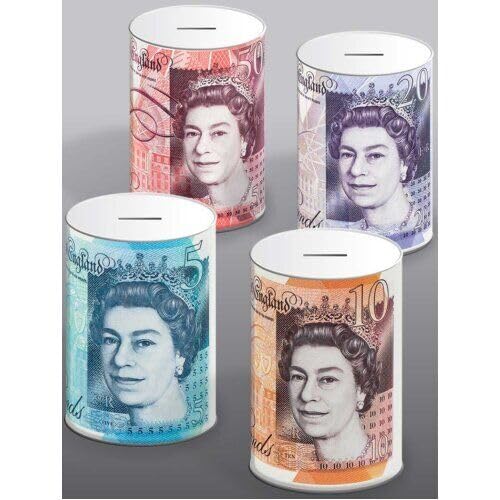 HOT BARGAINS 2 X Sterling Money Tin 16cm X 12cm Piggy Bank Savings Money Tin, Cash & Coin Tin with Assorted Colour (Pack of 2)