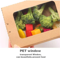 Pack of 200 Pack Kraft Paper Food Containers with Clear PET Window – Sizes: 500/700/900 & 1200ML.