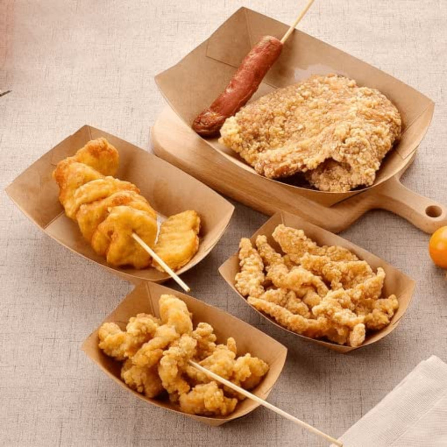 Pack of 500 Kraft Paper Boat Trays Small, Medium and Large Size Organic Coating Food Trays