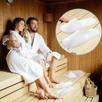HOT BARGAINS Pack of 30 (15 Pairs) White Towelling Hotel Slippers with Closed Toe Terry Type Spa Slippers